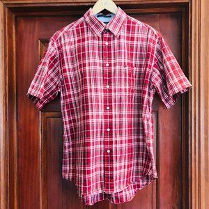 TOMMY HILFIGER Medium Short Sleeve Men's Shirt Red Plaid / Vintage Button Down